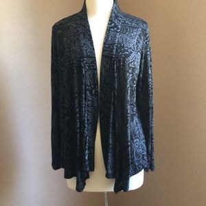 Dress Barn Open Front Long Sleeve Cardigan Paisley Black Grey